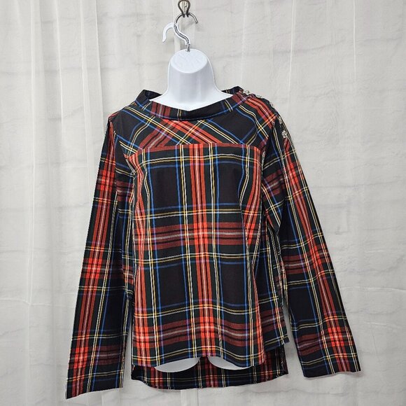 J. Crew Blue Red Plaid Preppy Blouse Hi-Low 10T - Picture 1 of 11